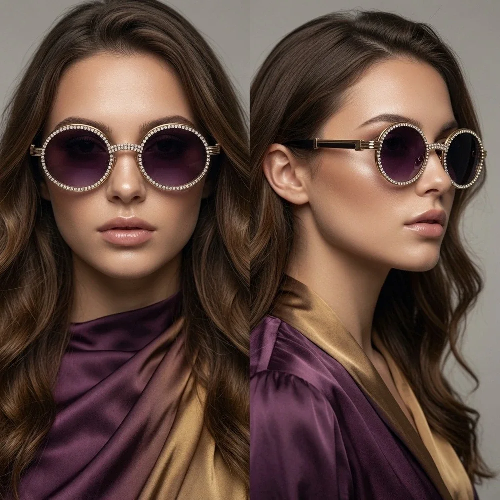 Trend Sunglasses Frame Gold Accent Black Lens Women Fashion Shades Sophisticated